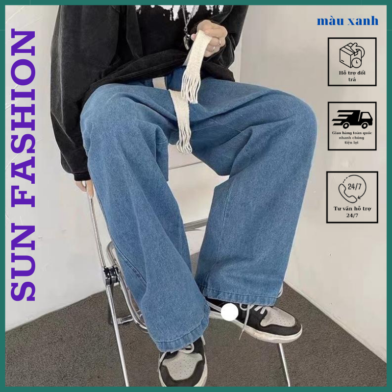 Quần jean ống rộng cạp chun MÀU XANH 09