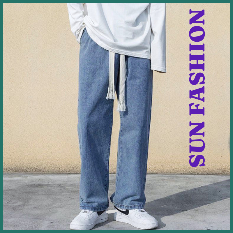 Quần jean ống rộng cạp chun MÀU XANH 09