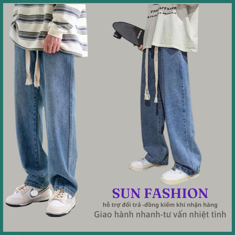 Quần jean ống rộng cạp chun MÀU XANH 09