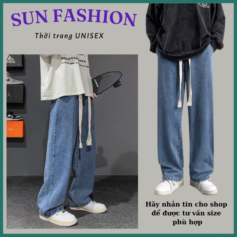 Quần jean ống rộng cạp chun MÀU XANH 09