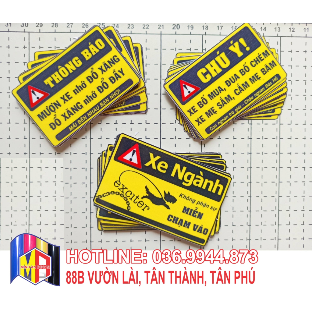 TEM THÔNG BÁO, CHÚ Ý, CẢNH BÁO TRANG TRÍ XE NGỘ NGHĨNH.