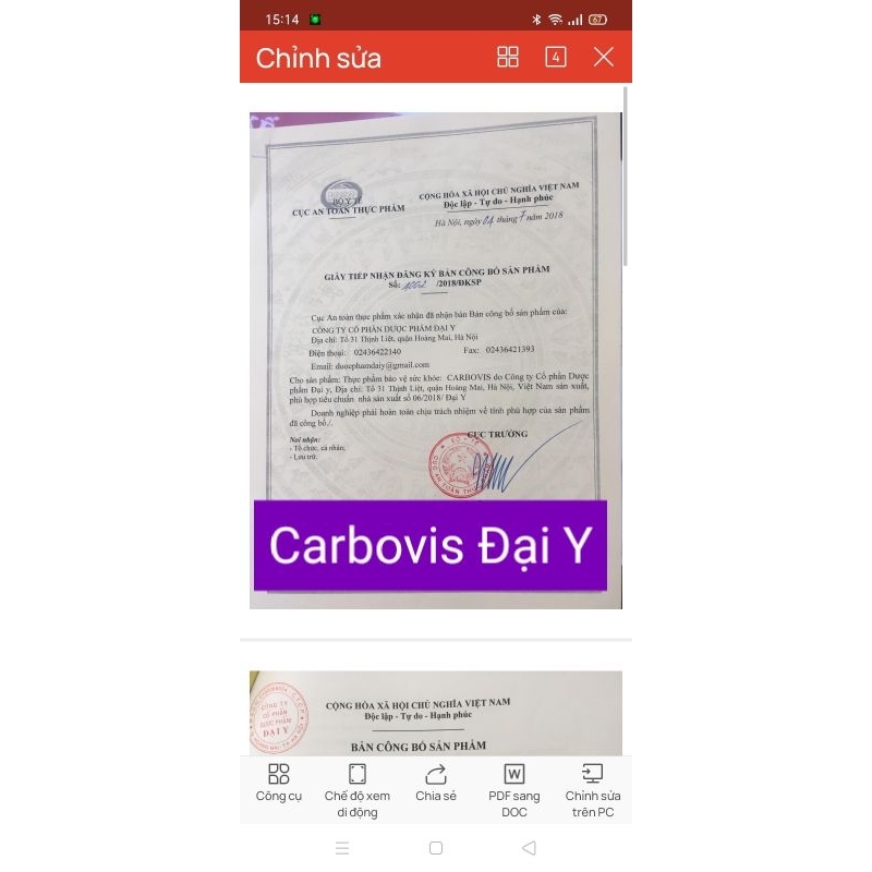 Viên tiêu thực CARBOVIS Đại Y Tub 15 viên nhai giúp hỗ trợ tiêu hóa