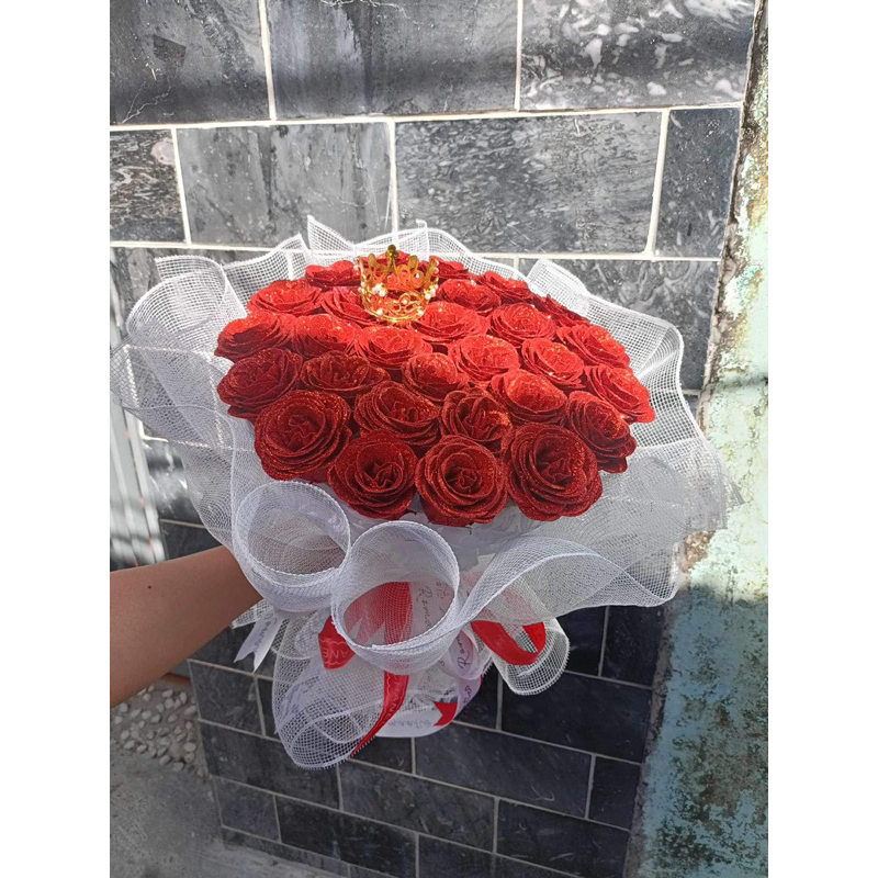 Bó hoa nhũ kim tuyến 50 bông mẫu tròn