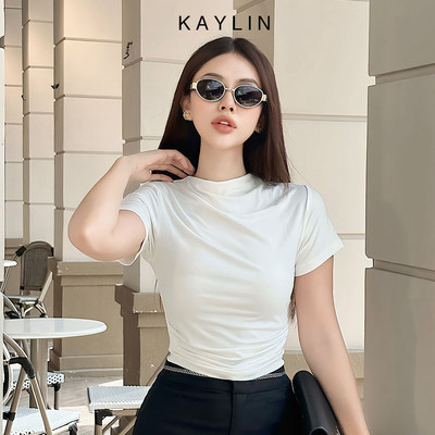 Áo thun KAYLIN cổ lọ trơn nhún eo form ôm tốn dáng phong cách năng động trẻ trung N2036