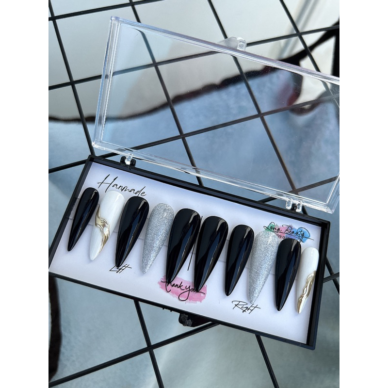 Nailbox móng úp đen trắng flash tráng gương đơn giản có ship hỏa tốc tphcm