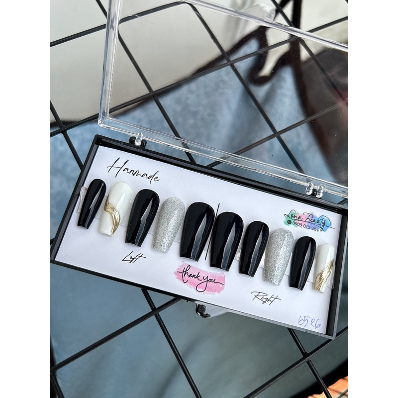 Nailbox móng úp đen trắng flash tráng gương đơn giản có ship hỏa tốc tphcm