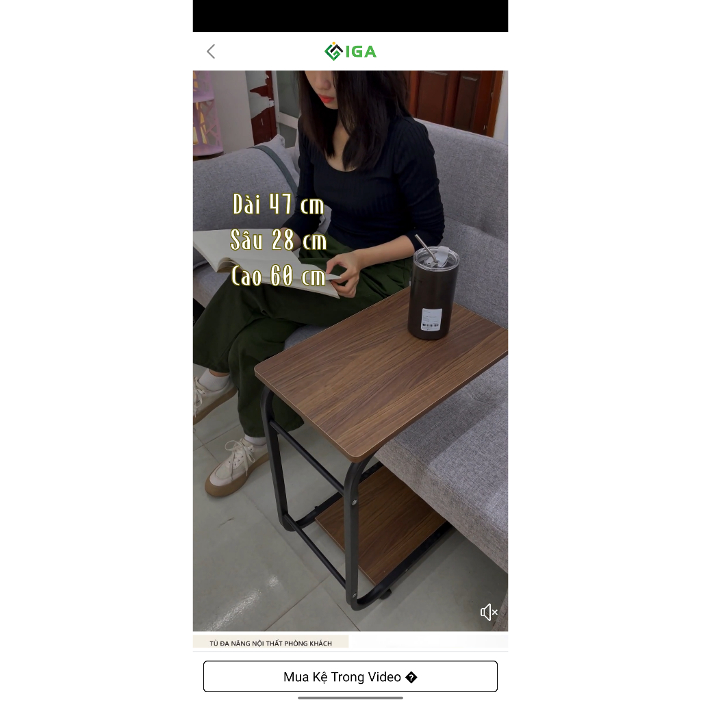 Bàn phụ sofa, bàn ăn mini có bánh xe kết hợp kệ đa năng - GM102