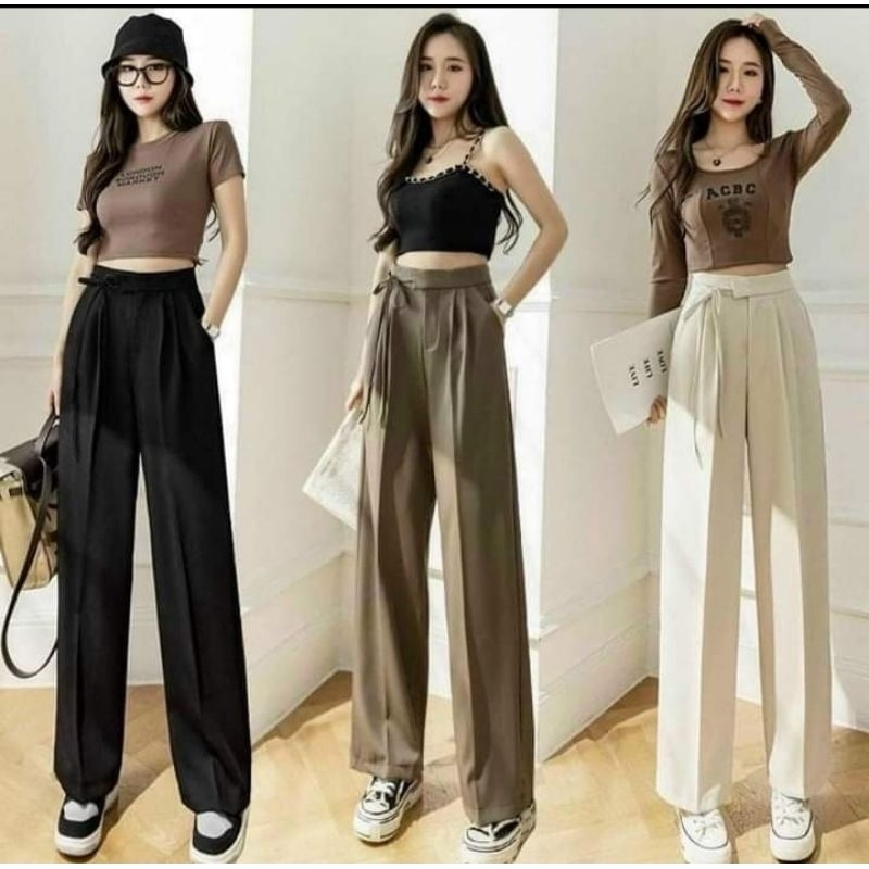 Quần ống suông có dây buộc lưng