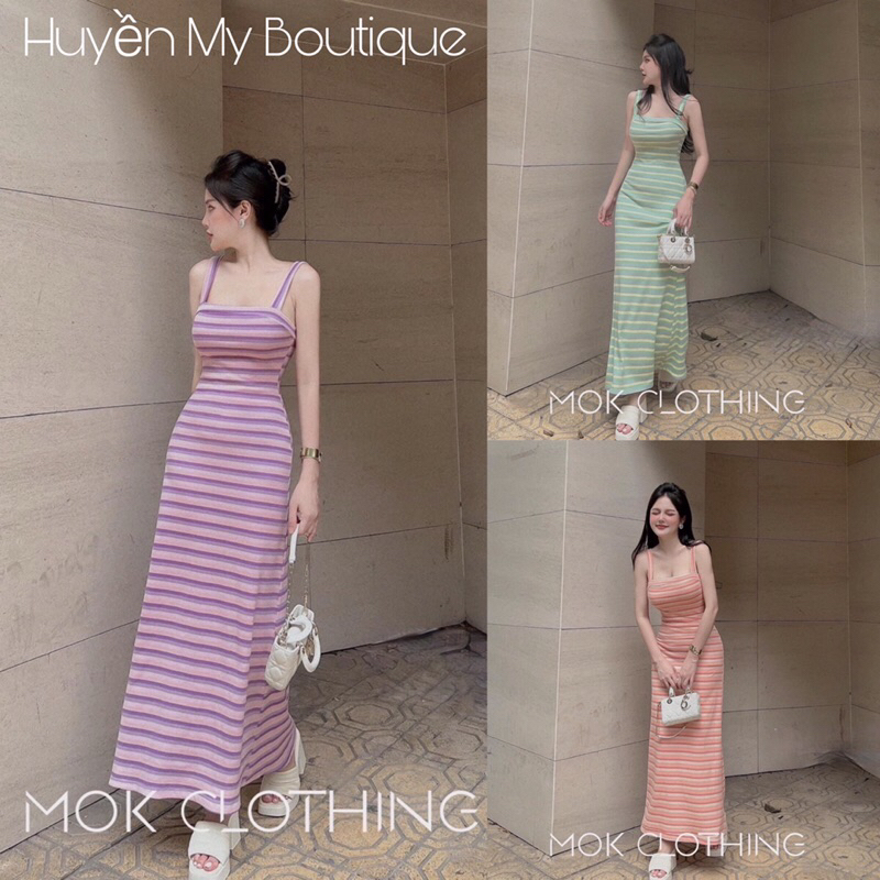 Váy Body 2 Dây Nữ Kẻ Ngang Dáng Dài Đầm Maxi Mặc Đi Chơi Đi Biển Dạo Phố Xinh