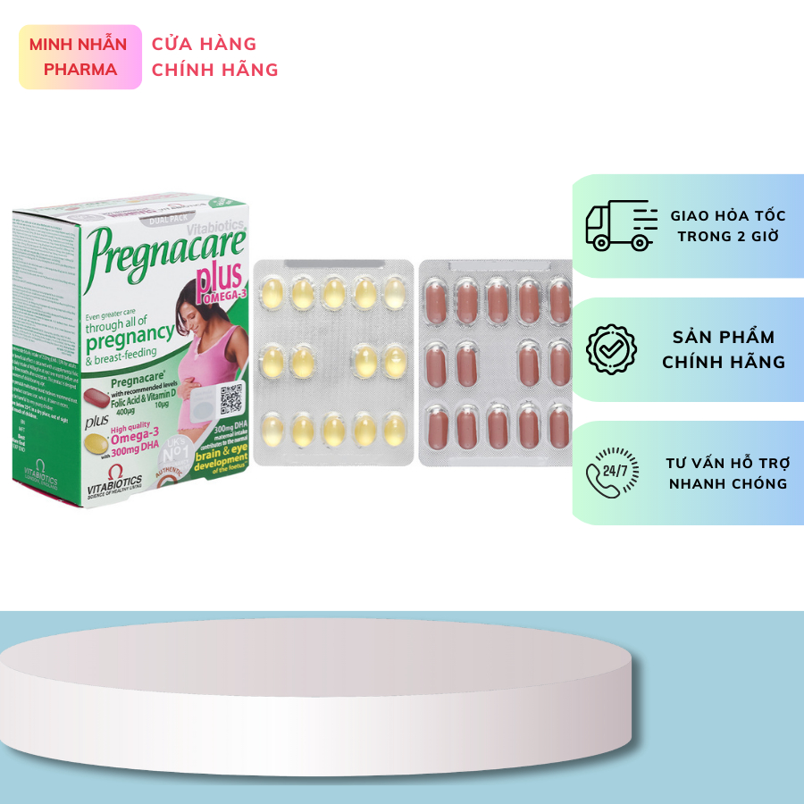 Vitamin tổng hợp Cho Mẹ Bầu Vitabiotics PREGNACARE PLUS OMEGA-3 Tăng Cường Sức Khỏe Nâng Cao Đề Kháng Hộp 56 Viên