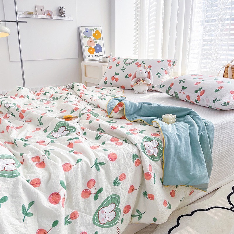 Chăn Hè Cotton Đũi Chuẩn Loại 1 Ruột Xơ Đậu Nành Kích Thước 2mx2m3