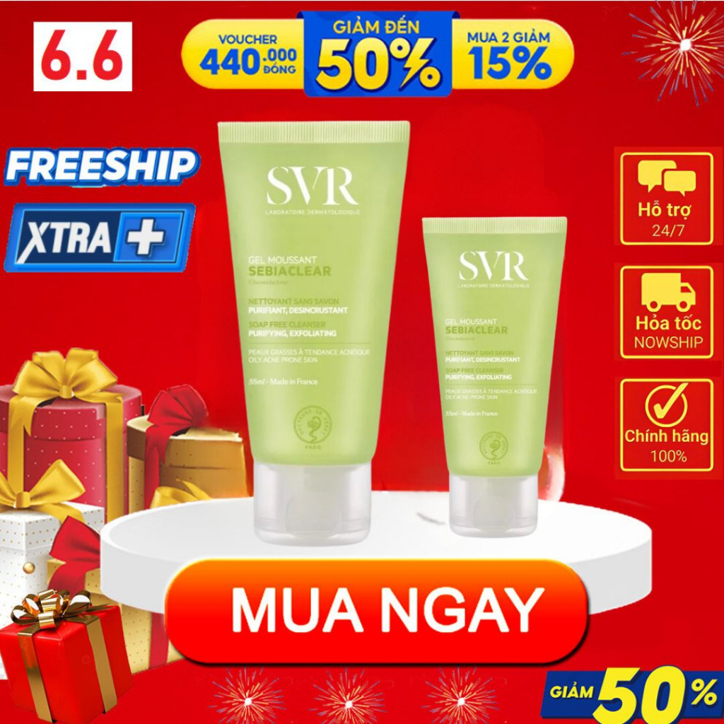 Sữa Rửa Mặt SVR Cho Da Dầu Mụn - SVR Sebiaclear Gel Moussant 200ml Loại Bỏ Tế Bào Da Chết