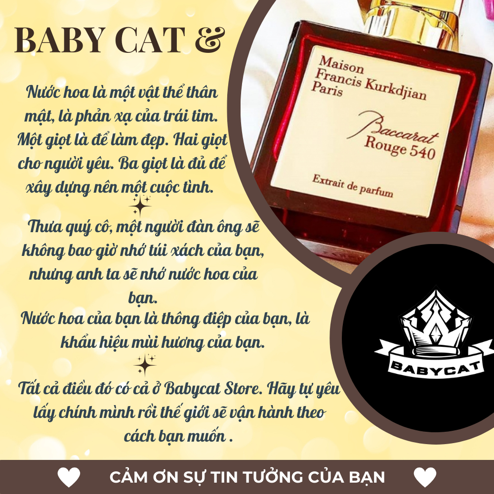 Nước hoa nữ maison mfk baccarat rouge 540 extrait de Parfum dạng chiết 10ml-Babycat Store