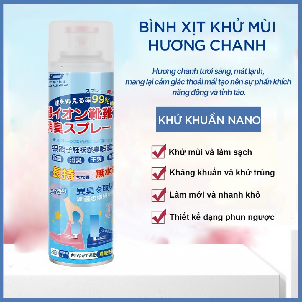 Bình xịt khử mùi hôi giày dép nano bạc Shoes 2h lọ 260ml, chuyên dùng làm thơm tủ dầy, quần áo, tất, vớ chân.