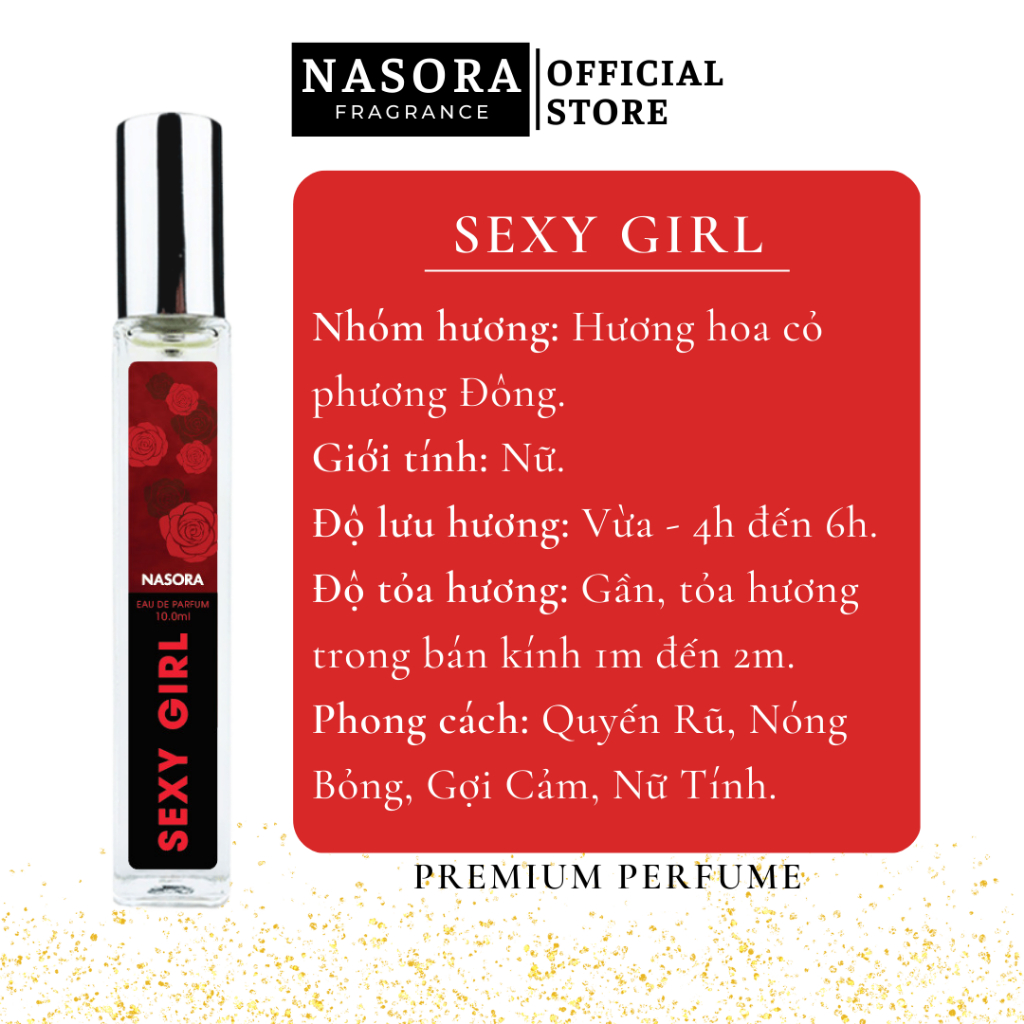 Nước Hoa Nữ Sexy Girl Nasora Premium Hương Thơm Quyến Rũ, Khiêu Gợi, Cá Tính, Dạng Xịt 10ML