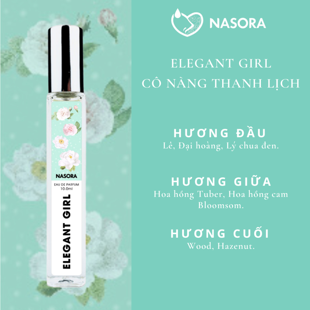 Nước Hoa Nữ Elegant Girl Nasora Premium Hương Thơm Thanh Lịch, Nhẹ Nhàng, Gợi Cảm, Dạng Xịt 10ML
