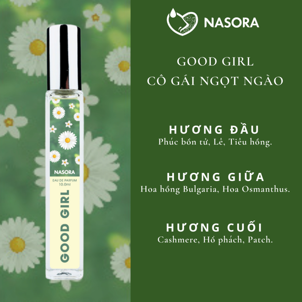 Nước Hoa Nữ Good Girl Nasora Premium Hương Thơm Ngọt Ngào, Nữ Tính, Gợi Cảm, Dạng Xịt 10ML