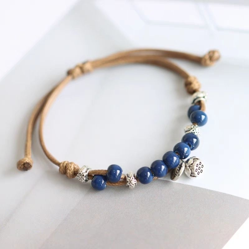 Vòng Tay Hanmede Hạt Gốm Dây Rút Điều Chỉnh Lớn Nhỏ