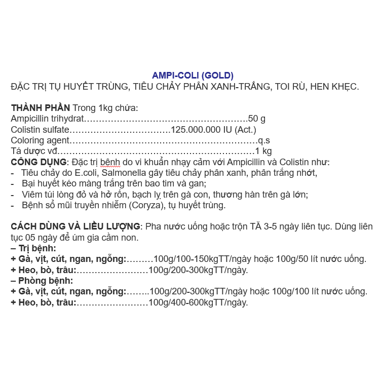 Hen, rù, tiêu chảy AMPI.COLI Nano hoạt tính 50g/gói