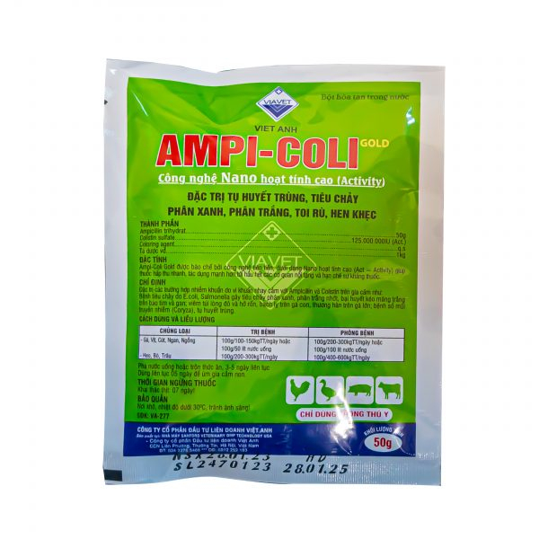Hen, rù, tiêu chảy AMPI.COLI Nano hoạt tính 50g/gói