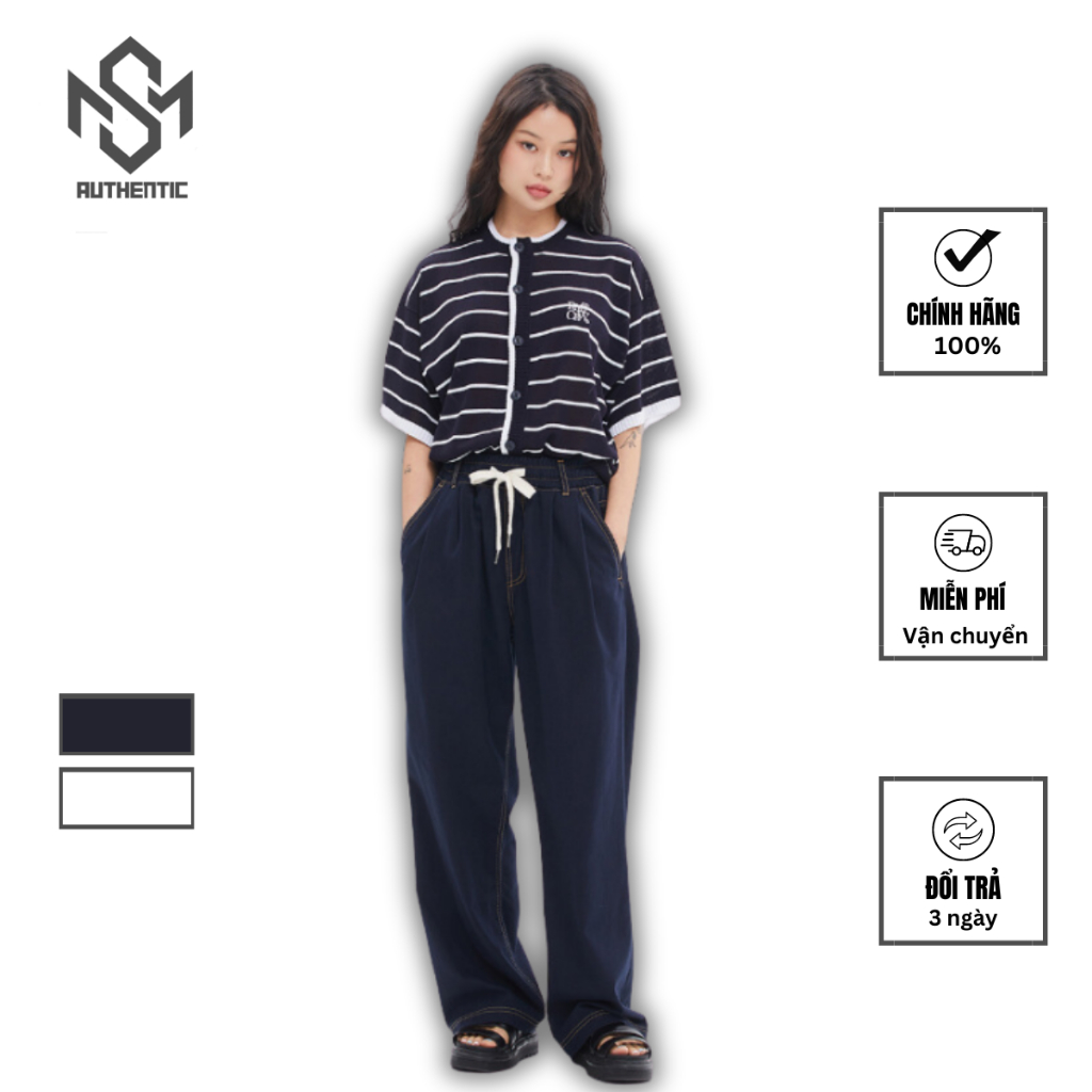 【Authentic】Áo cardigan sọc tay ngắn Romantic Crown chính hãng, khoác len phối thời trang Hàn Quốc | STRIPE HALF CARDiGAN