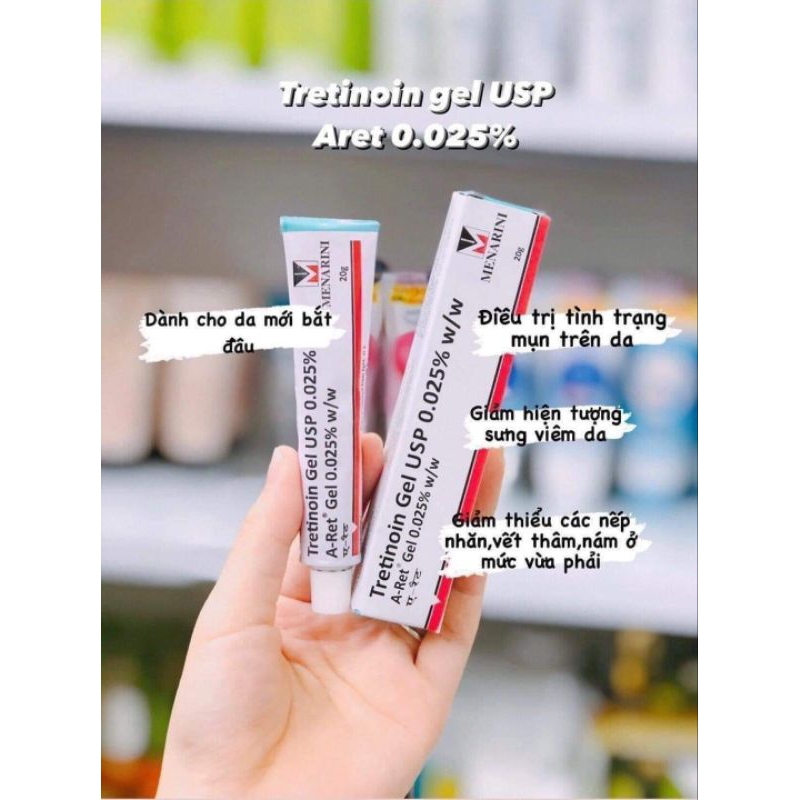 Aret Tretinoin Ấn Độ - Gel Giảm Mụn, Giảm Thâm 0,025%/0,05%/0,1% 20g | NHẬP KHẨU CHÍNH HÃNG