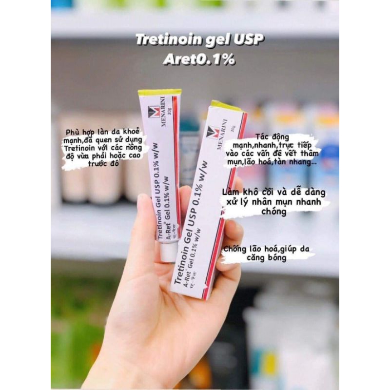 Aret Tretinoin Ấn Độ - Gel Giảm Mụn, Giảm Thâm 0,025%/0,05%/0,1% 20g | NHẬP KHẨU CHÍNH HÃNG