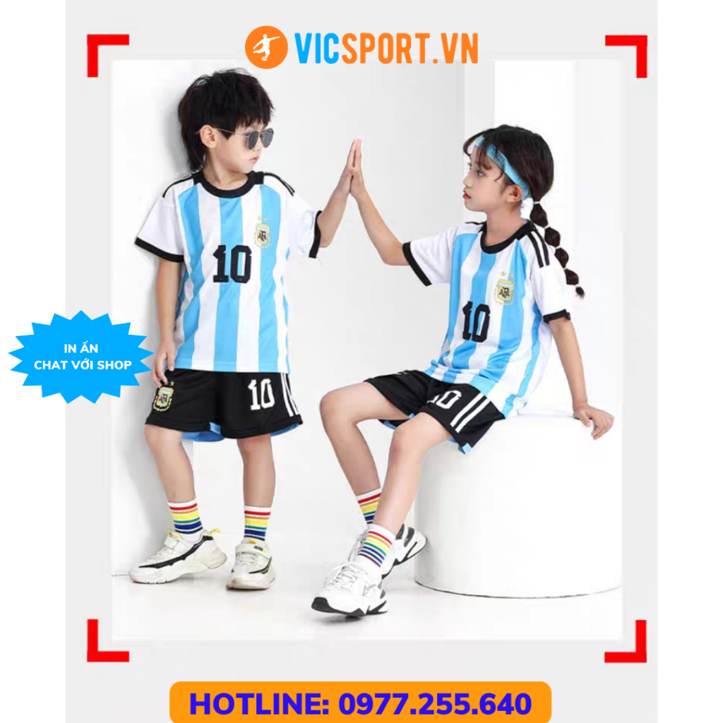 Quần Áo Đá Banh Trẻ Em, Áo Đá Bóng Đội Tuyển ARGENTINA Mới Nhất Siêu Thoáng Mát - Vicsport