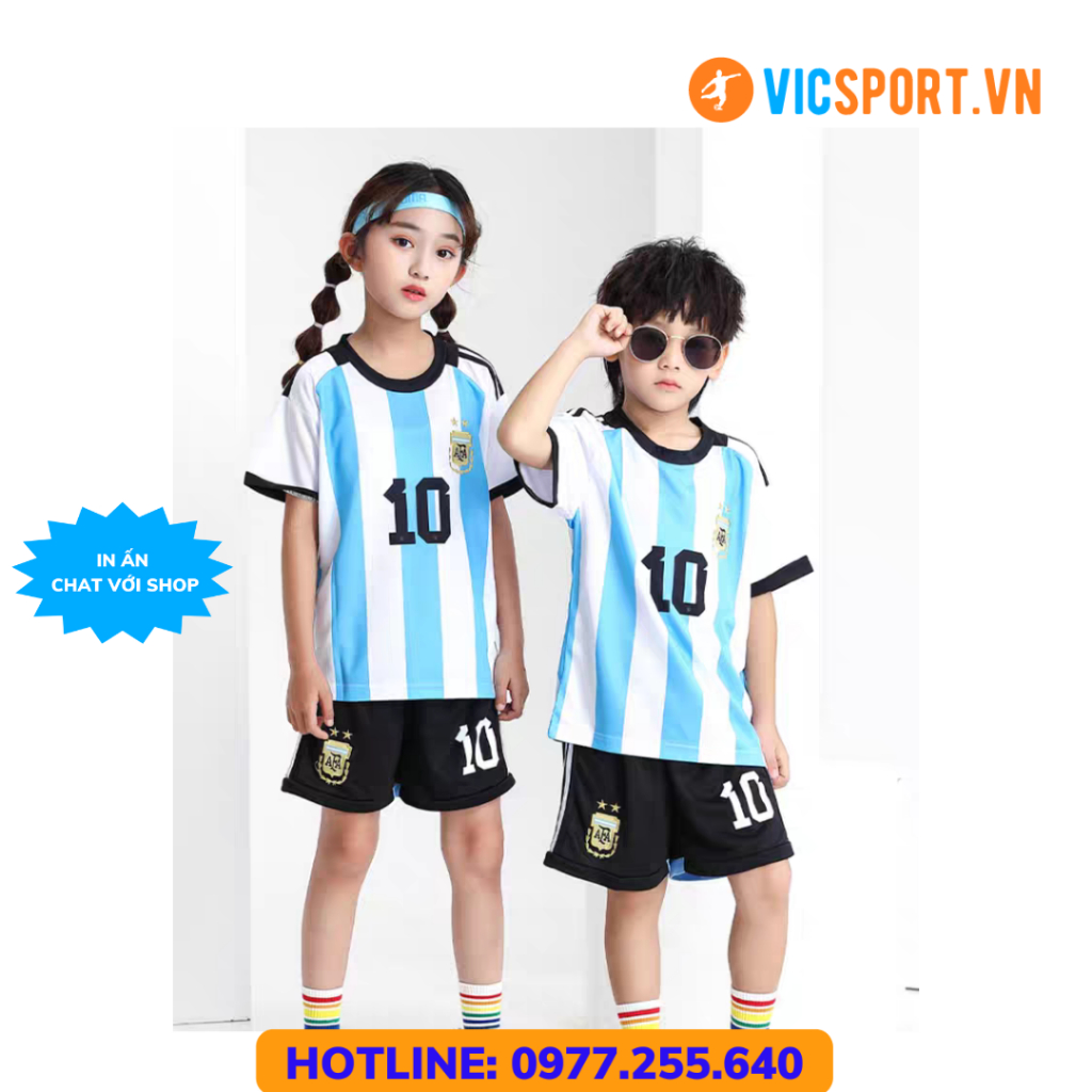 Quần Áo Đá Banh Trẻ Em, Áo Đá Bóng Đội Tuyển ARGENTINA Mới Nhất Siêu Thoáng Mát - Vicsport