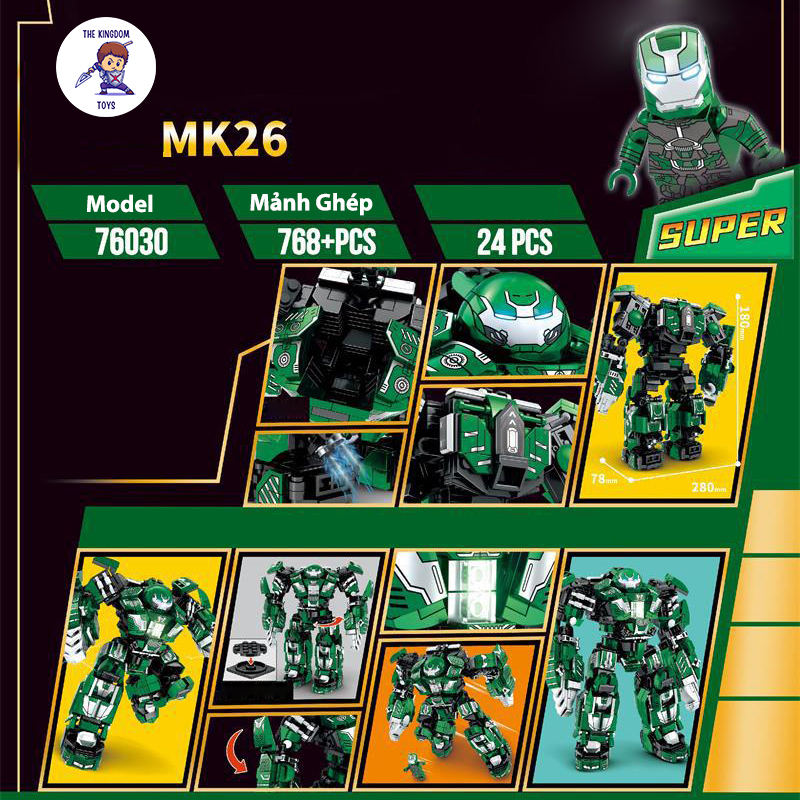 Đồ Chơi Lắp Ráp HulkBuster Iron Man MK26 Mô Hình Robot Siêu Anh Hùng Người Sắt LY76030