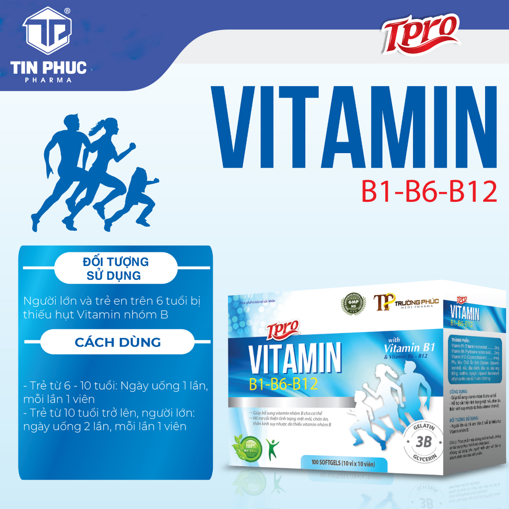 Viên uống Vitamin 3B bổ sung vitamin B1+B6+B12 (Tín Phúc ) - Hộp 100 viên