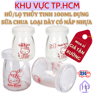  Hũ Thủy Tinh Đựng Sữa Chua Có Nắp Mẫu Trụ Tròn In Hình Logo Dễ Thương 100ml, Thủy Tinh Trong Suốt, Dày Dặn