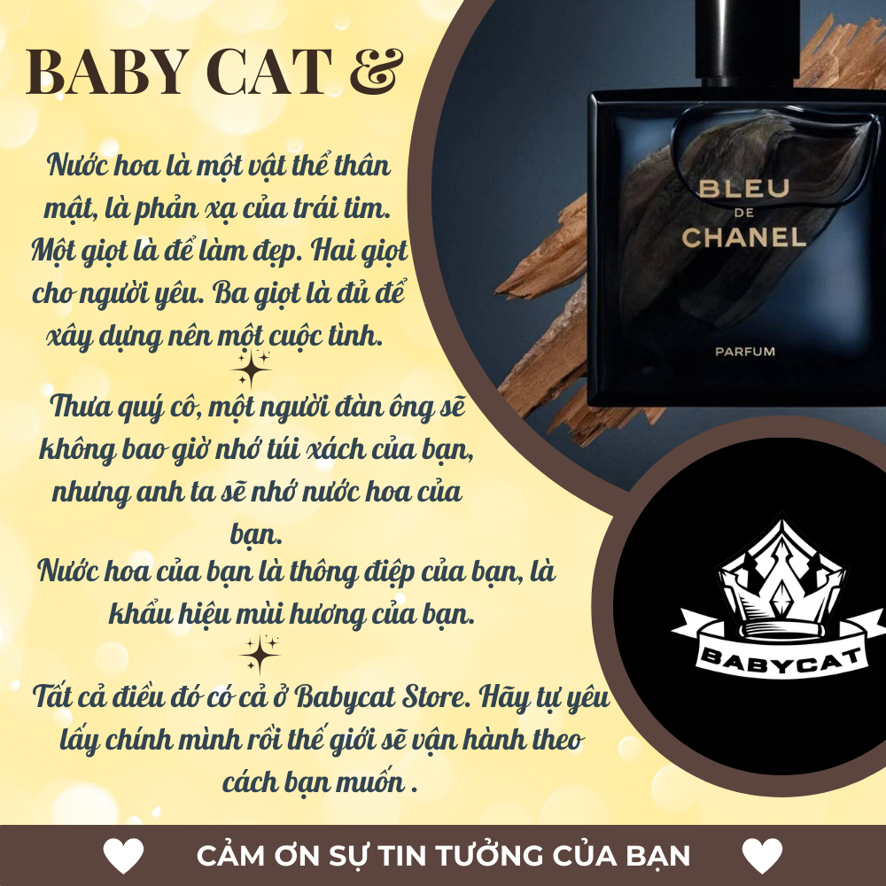 Nước hoa nam Bleu.De.Chanel.EDP chiết 10ml dầu thơm mạnh mẽ, nam tính, sang trọng- Babycat Store