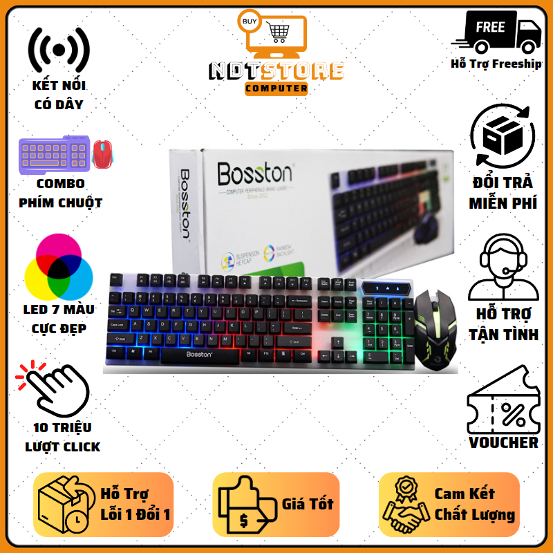 Bộ Phím Chuột Bosston 8310 LED - Combo Keyboard And Mouse Bosston 8310 LED Giả Cơ Dành Cho Game Thủ Có LED Siêu Đẹp