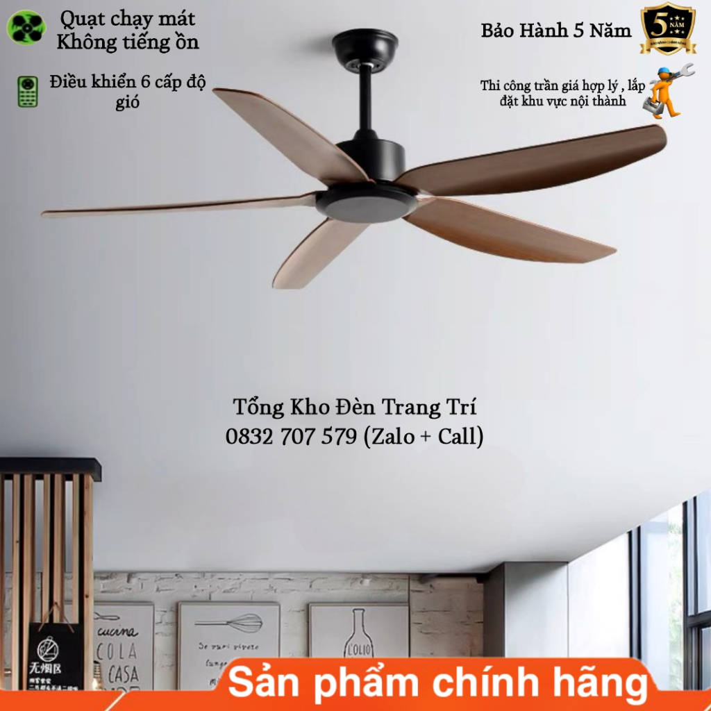 Quạt Trần Đèn, Quạt Trần 5 Cánh 8143, 6 Cấp Độ Gió, 3 Chế Độ Đèn, Điều Khiển Từ Xa