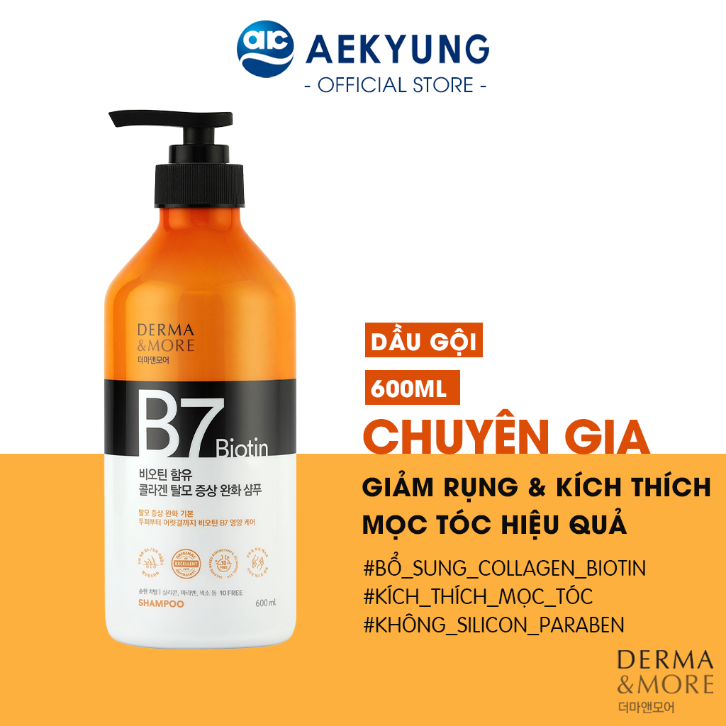 Dầu Gội Biotin Giảm Rụng Tóc Derma & More Collagen, Kích Thích Mọc Tóc, Kiểm Soát Dầu Hiệu Quả Cho Tóc Khoẻ Đẹp 600ml