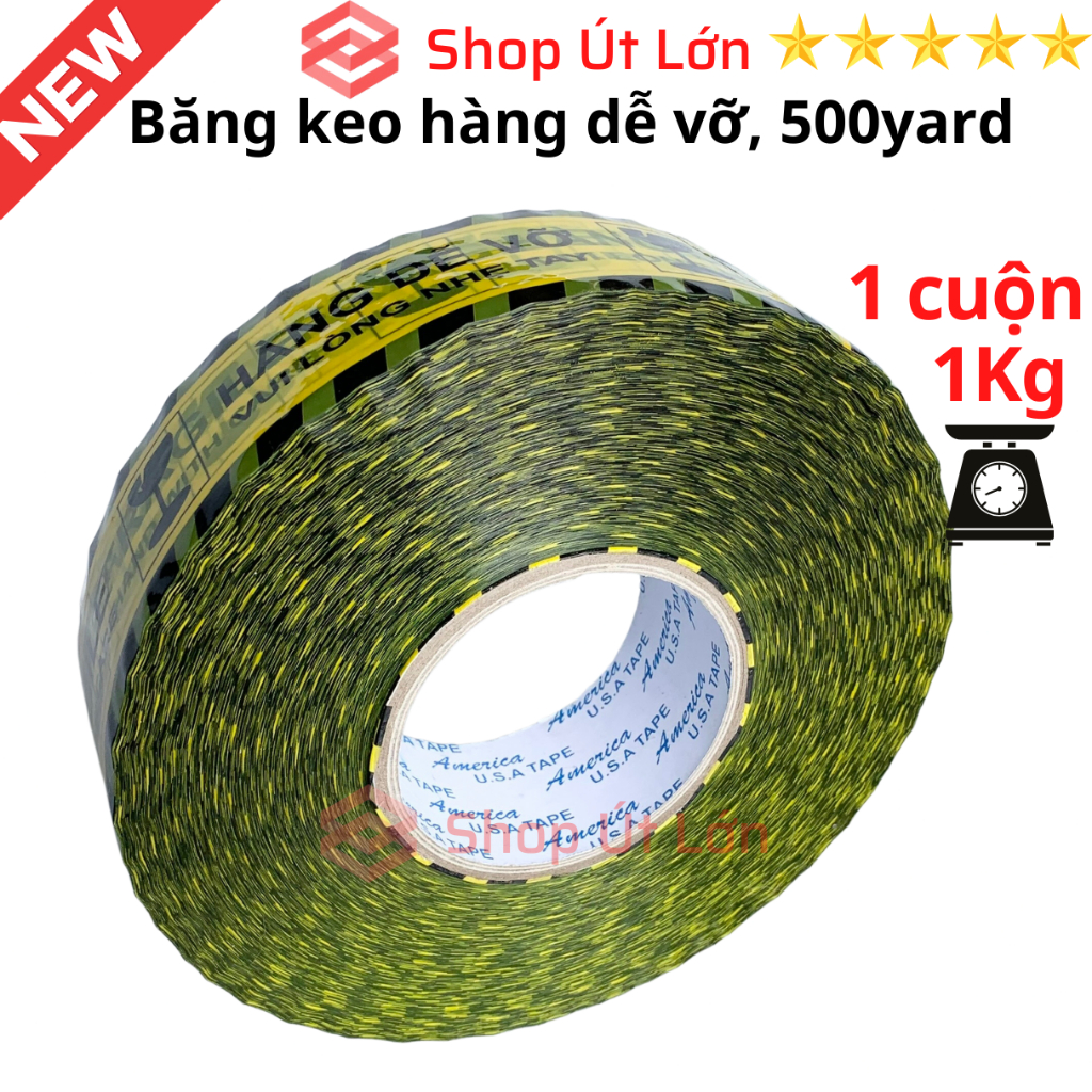 1 Cuộn băng keo hàng dễ vỡ 500yard, nặng 1kg, rộng 4,7cm, lõi giấy 5mm