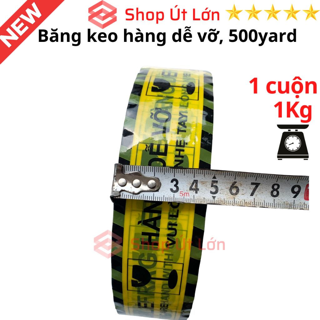 1 Cuộn băng keo hàng dễ vỡ 500yard, nặng 1kg, rộng 4,7cm, lõi giấy 5mm