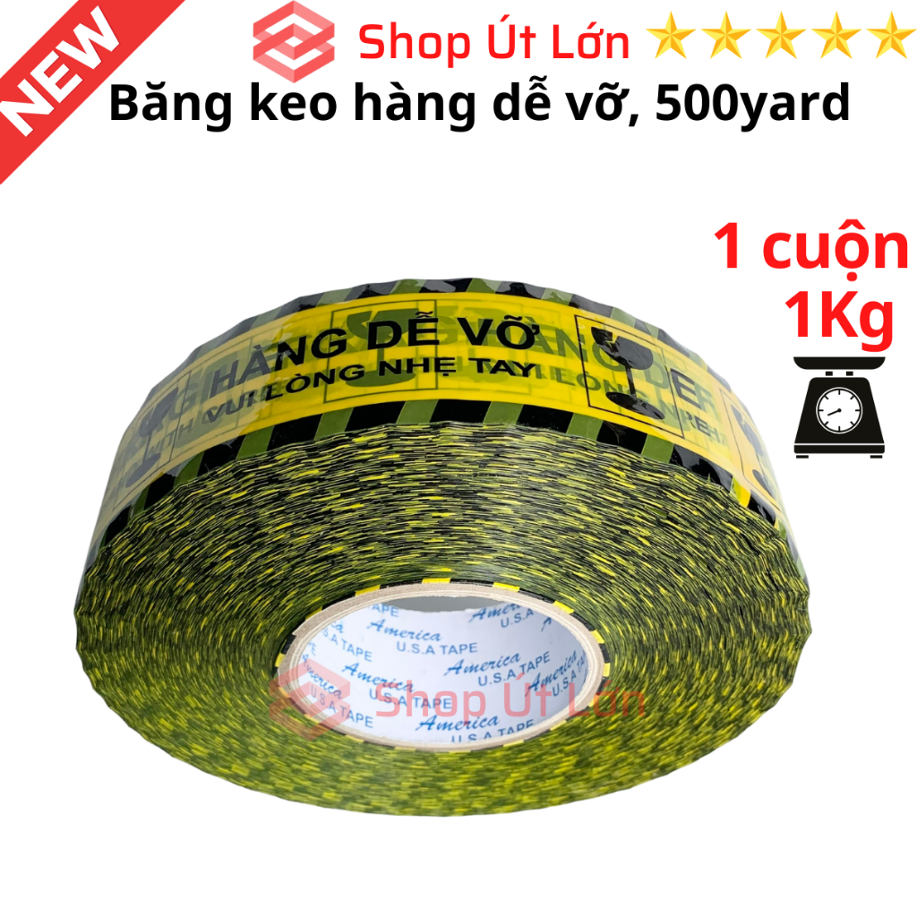 1 Cuộn băng keo hàng dễ vỡ 500yard, nặng 1kg, rộng 4,7cm, lõi giấy 5mm