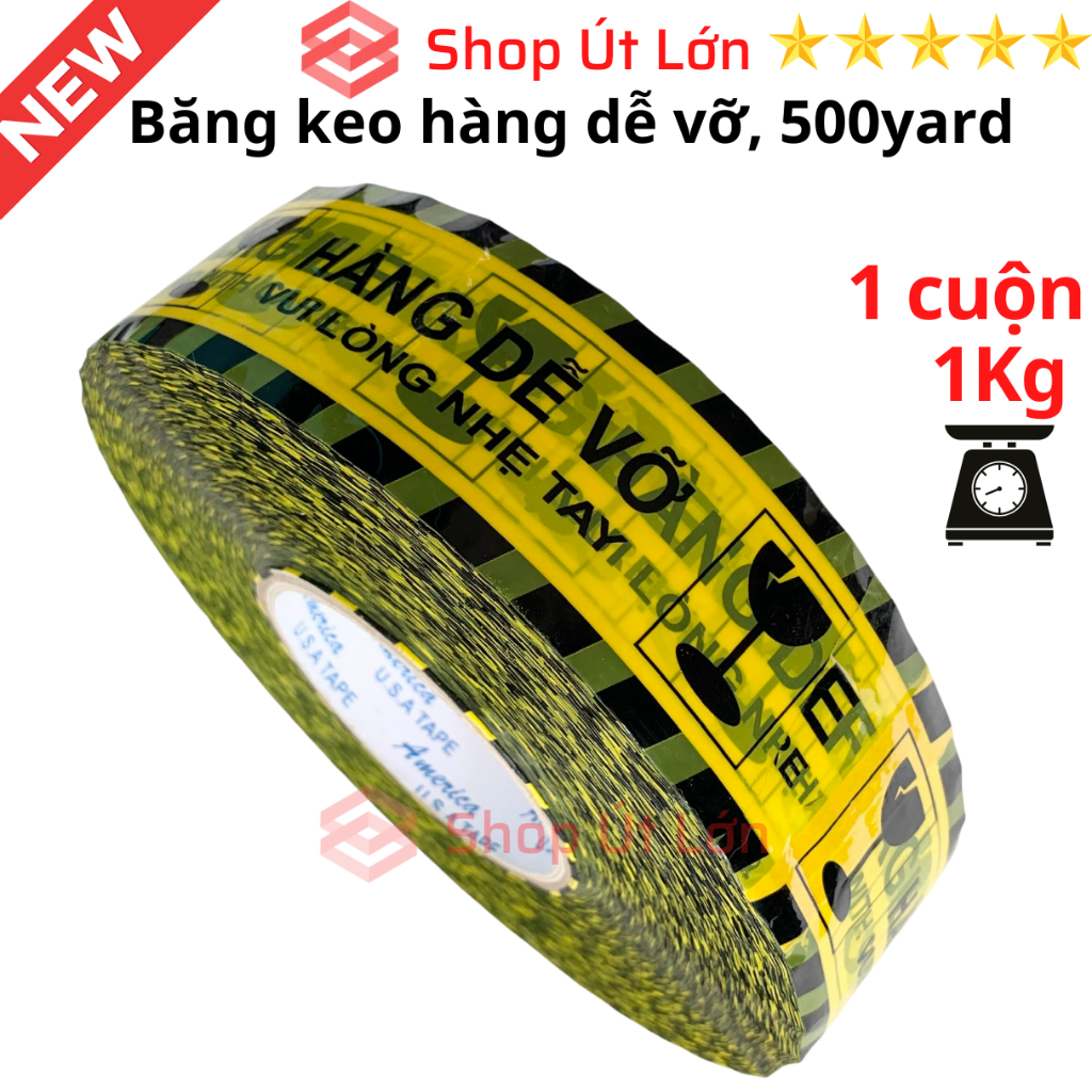 1 Cuộn băng keo hàng dễ vỡ 500yard, nặng 1kg, rộng 4,7cm, lõi giấy 5mm