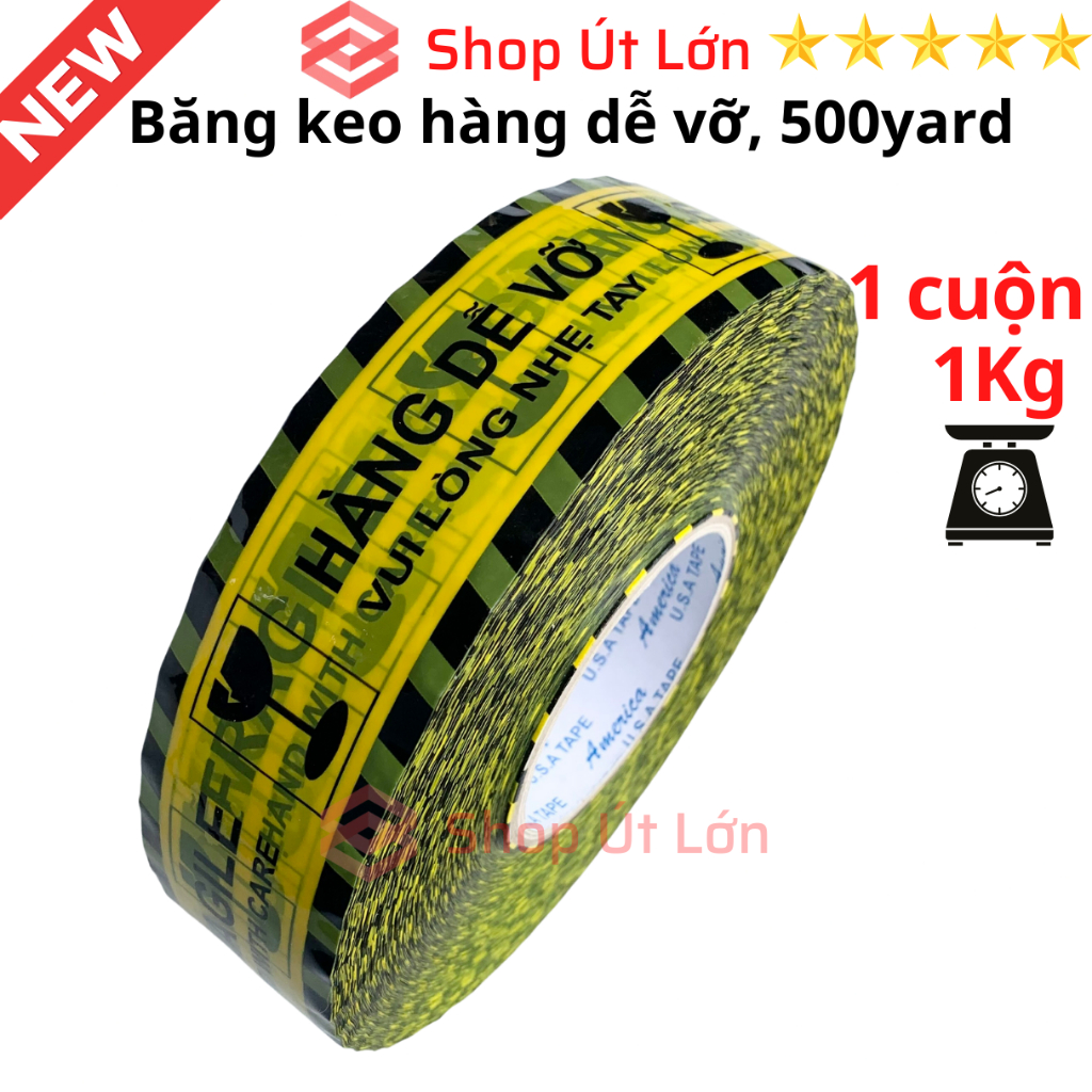 1 Cuộn băng keo hàng dễ vỡ 500yard, nặng 1kg, rộng 4,7cm, lõi giấy 5mm