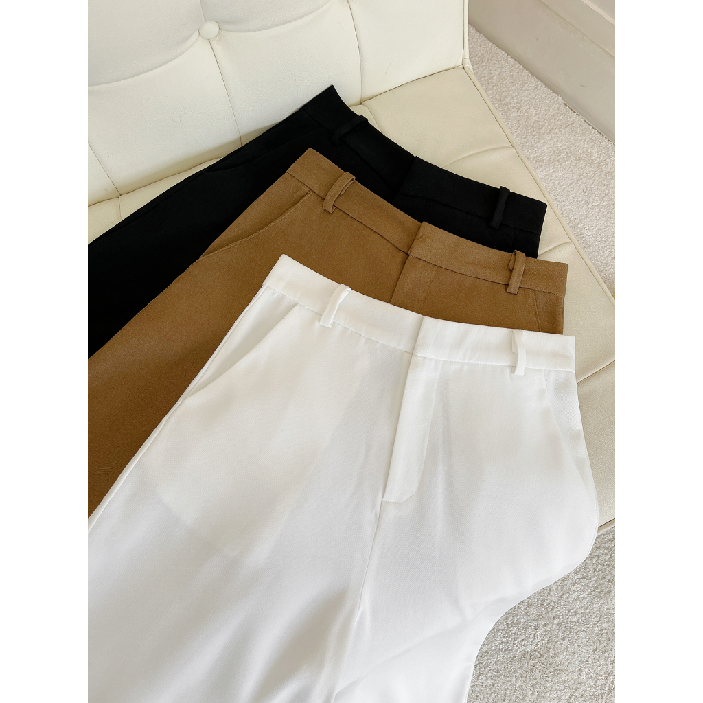 BBSTORE'S Quần Suông Công Sở Ống Rộng Lưng Cao Hai Túi -Q2093