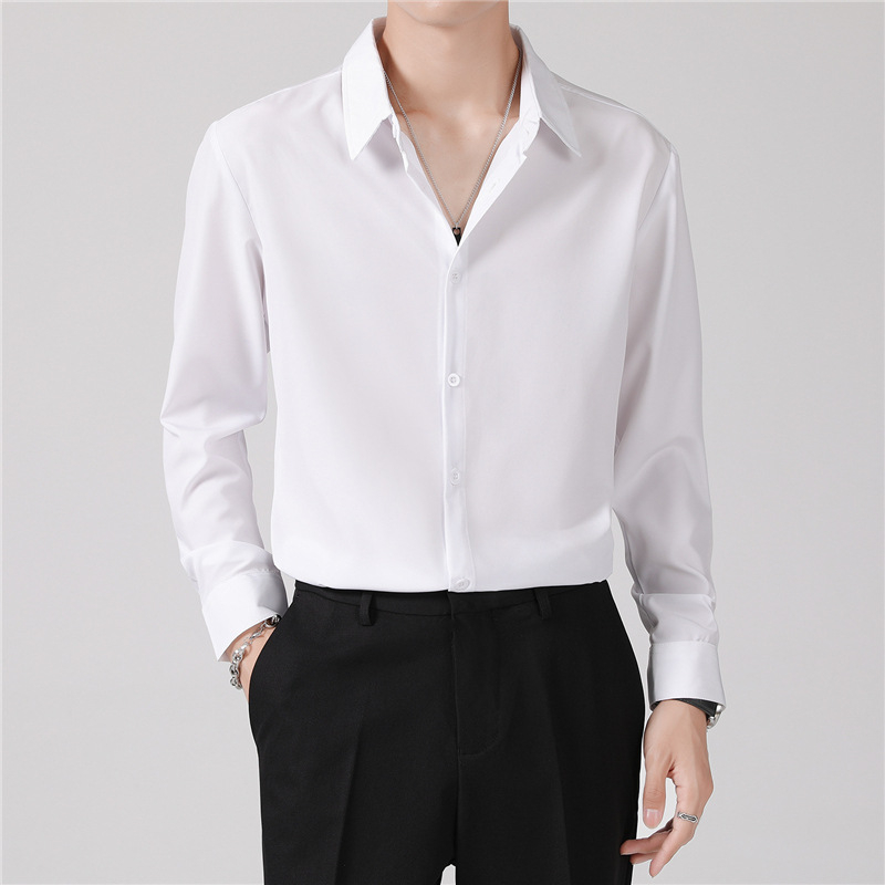 Áo sơ mi nam Giá Xưởng dài tay vải lụa trượt, form rộng 4 màu Xanh, Trắng, Đen, Ghi Pastel Premium JS0101