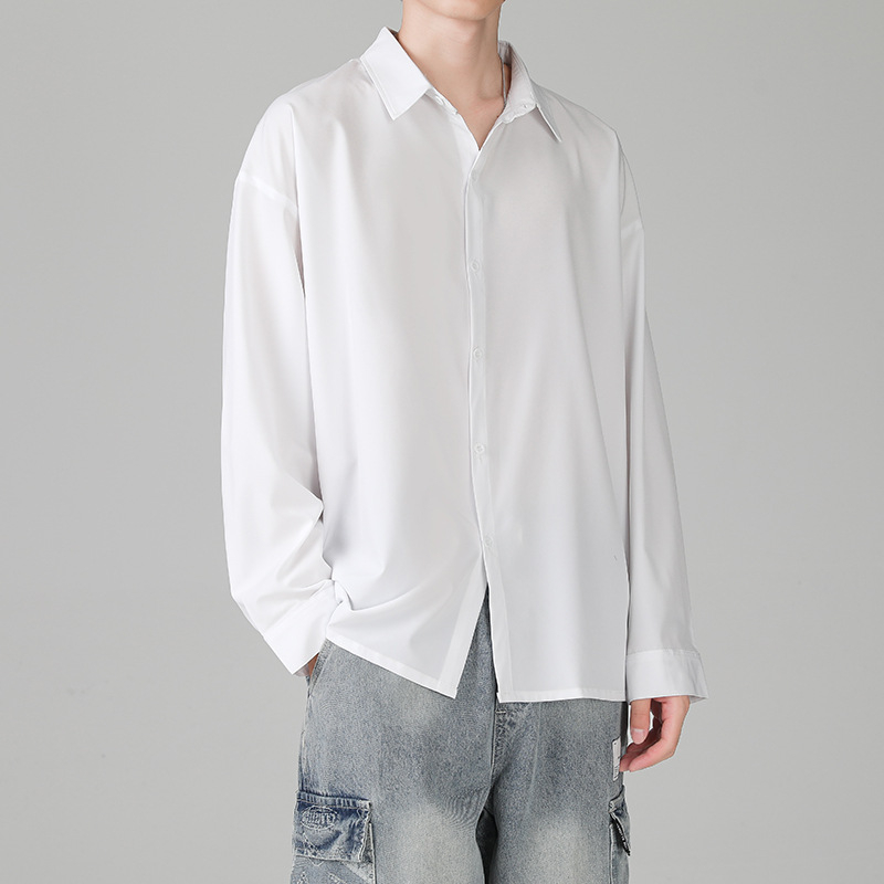 Áo sơ mi nam Giá Xưởng dài tay vải lụa trượt, form rộng 4 màu Xanh, Trắng, Đen, Ghi Pastel Premium JS0101