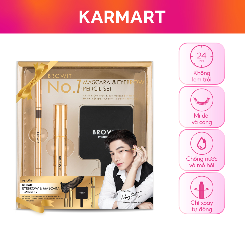 Set Mascara My Everyday 5,5g Và Chì Kẻ Mày 0,06g Kèm Gương BROWIT Sang Trọng