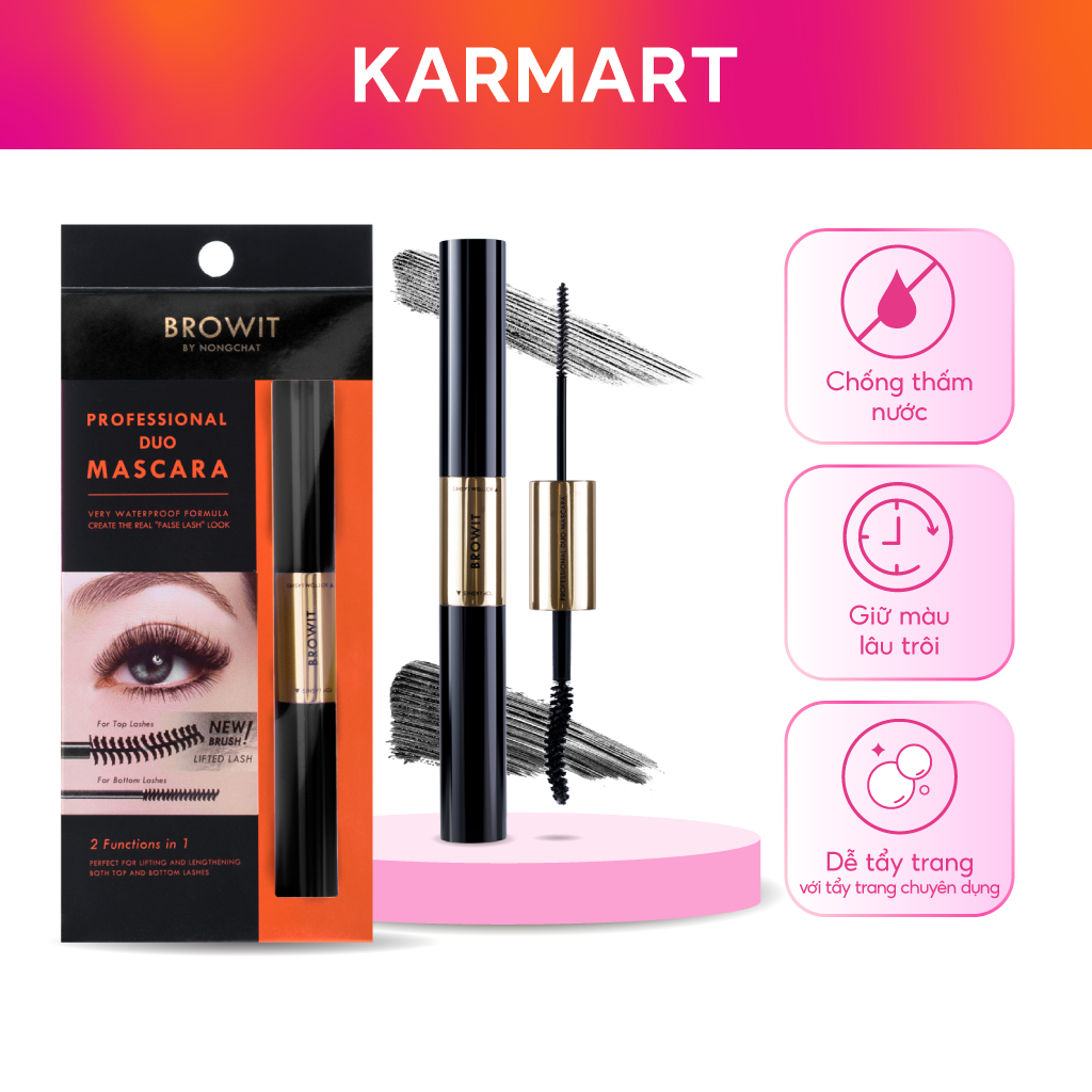 Mascara 2 Đầu Browit Chống nước, chống mồ hôi Dài và Tơi mi Professional Duo Mascara 4 + 4g SEXY BLACK