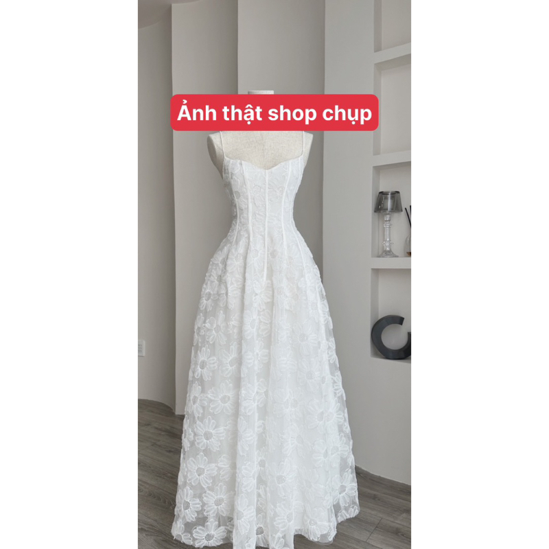 Đầm maxi ren 2 dây kim sa