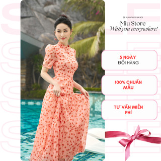 Đầm maxi cổ tàu hoa cam đầm mùa hè maxi đi biển D00754