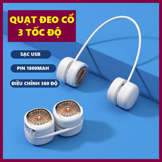 [SẴN HÀNG] Quạt tích điện đeo cổ, quạt mini không dây sạc pin USB có 3 tốc độ gió, pin 1800mAh
