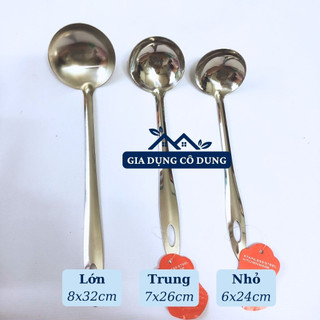 Vá Múc Canh, Vá Lẩu Trơn Inox Không Gỉ Cán Dài Tiện Lợi Dài 24CM 26CM 32CM